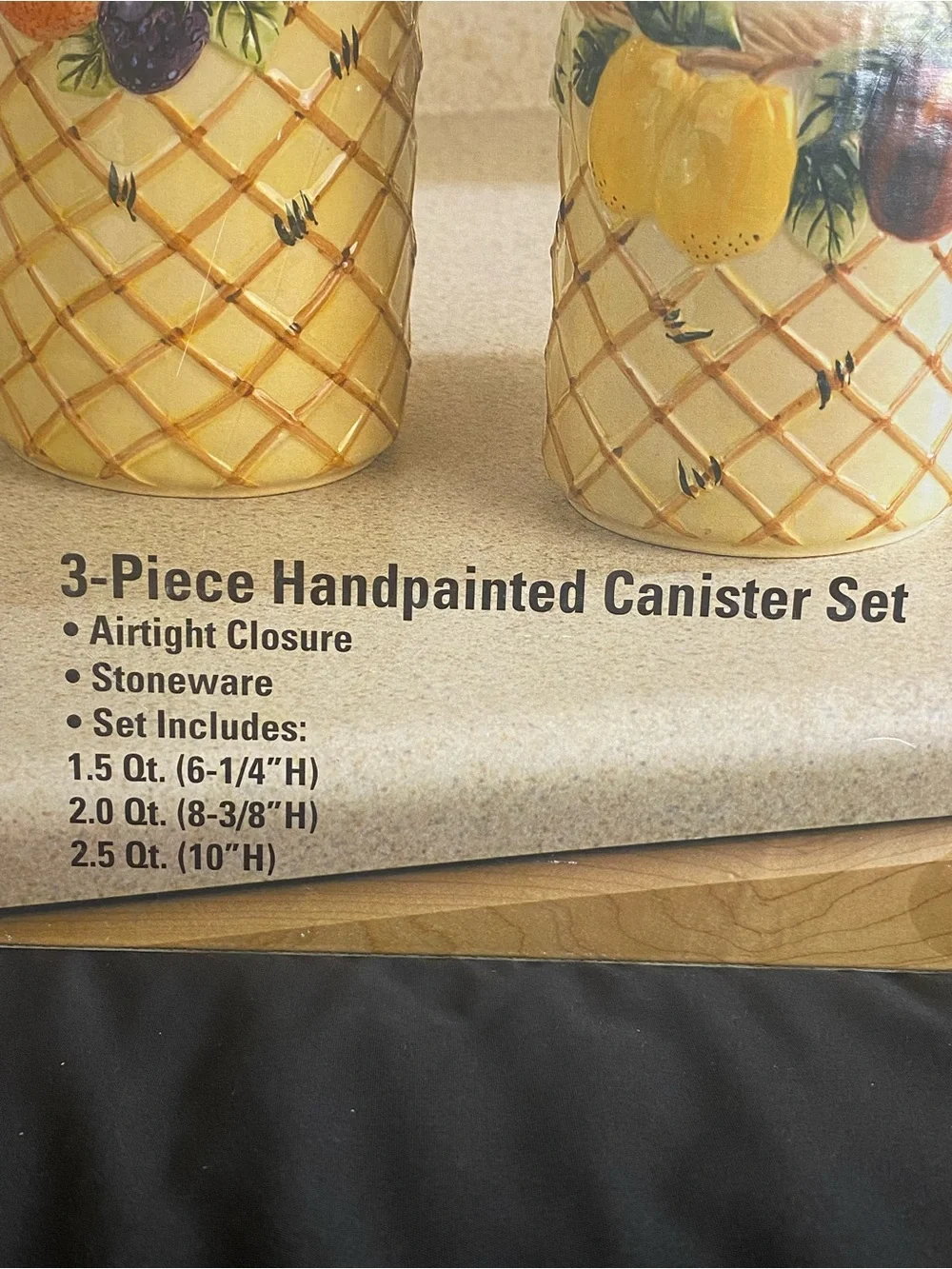 Vintage Gourmet 3 Piece Hand Printed Canister Set with Lids NIB Never Used Rare